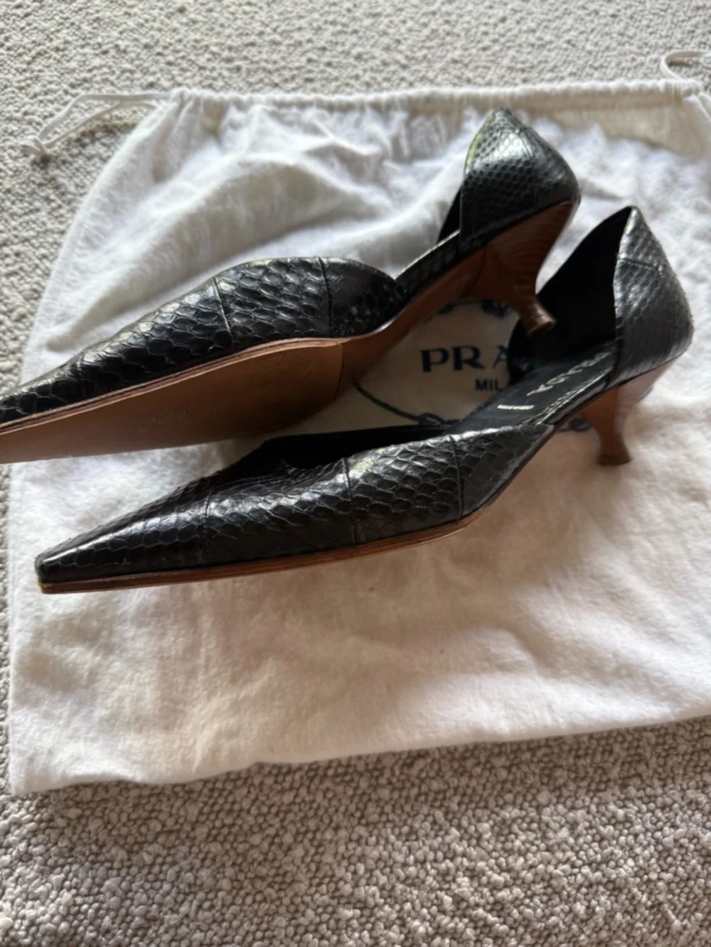 Prada Black Snake-Embossed Pointed D'Orsay Pumps - Picture 2 of 4